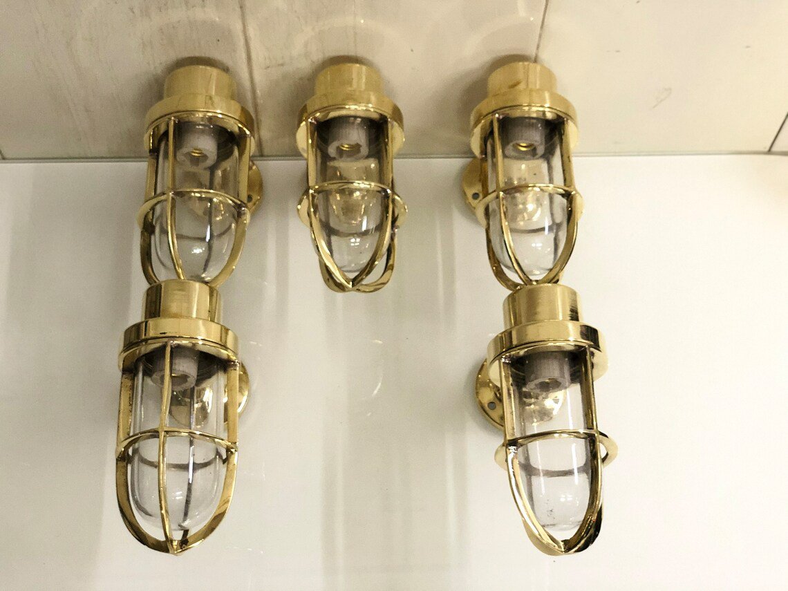 Nautical Ship Marine New Solid Brass Passageway Wall Swan Bulkhead Deco Light 5 Pieces