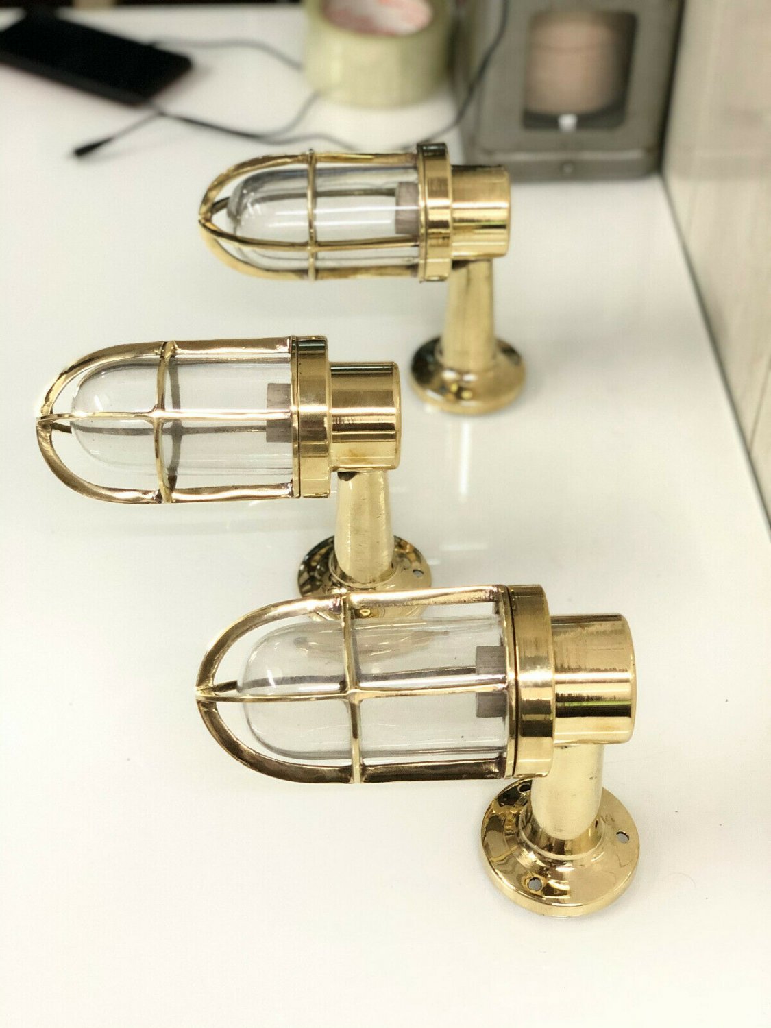 Nautical Ship Marine New Solid Brass Passageway Wall Swan Bulkhead Deco Light 3 Pieces
