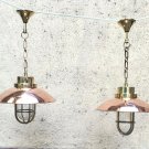 Nautical Passageway Bulkhead Brass Hanging Cargo New Light with Copper Shade 2 Pieces