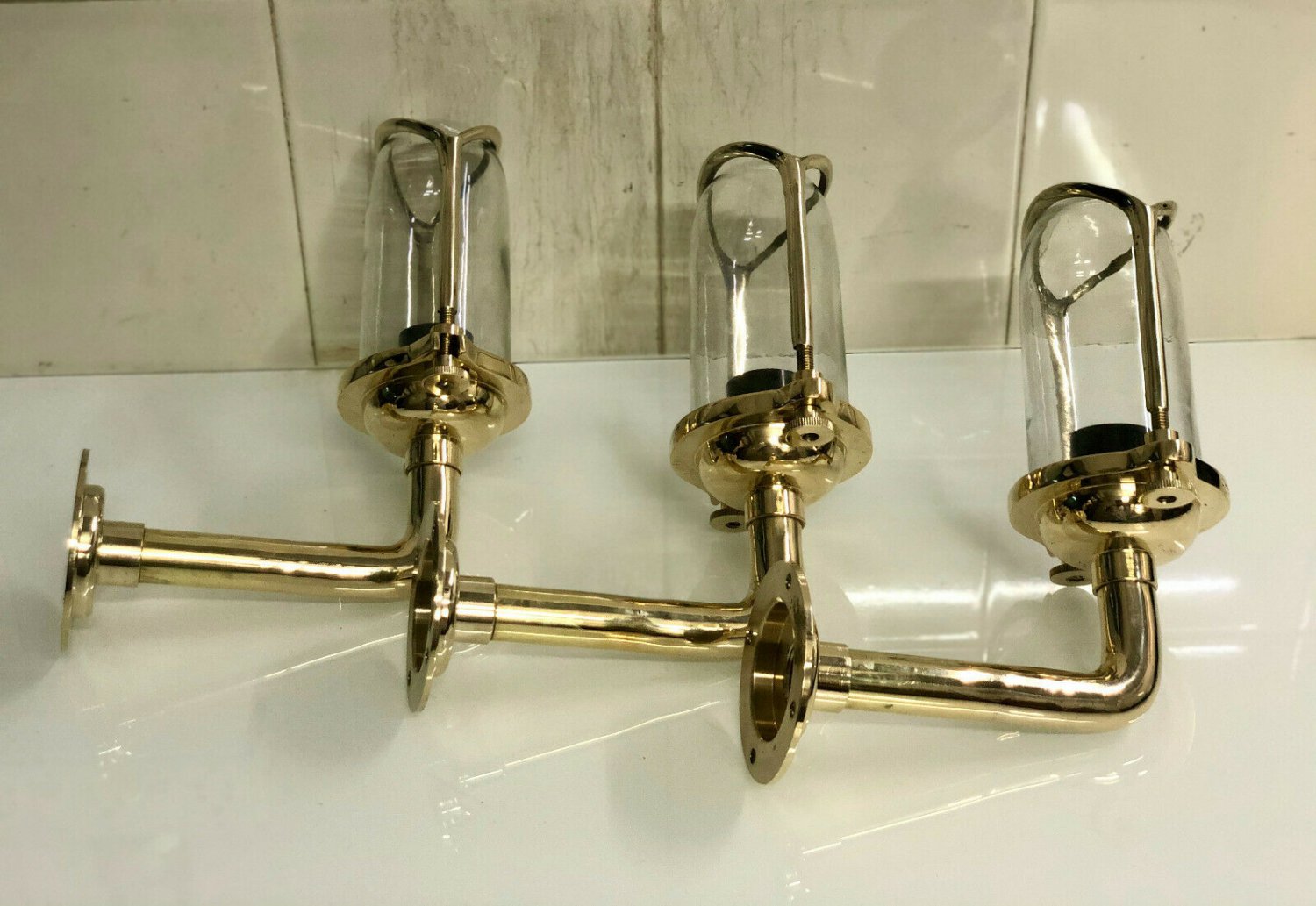 Nautical Ship Marine New Solid Brass Wall Swan Passageway Bulkhead Light 3 Pieces