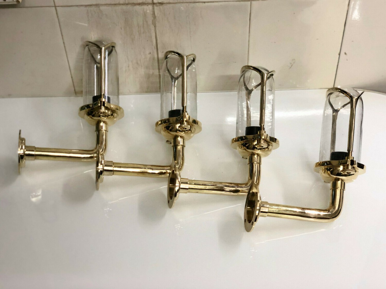 Nautical Ship Marine New Solid Brass Wall Swan Passageway Bulkhead Light 4 Pieces