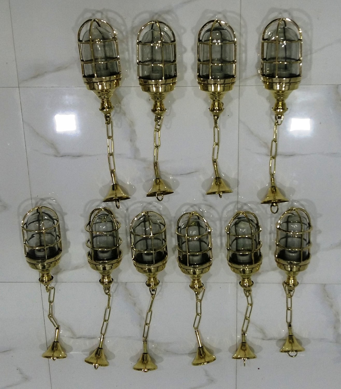 Nautical Ship Marine New Solid Brass Hanging Cargo Pendant Light 10 Pieces