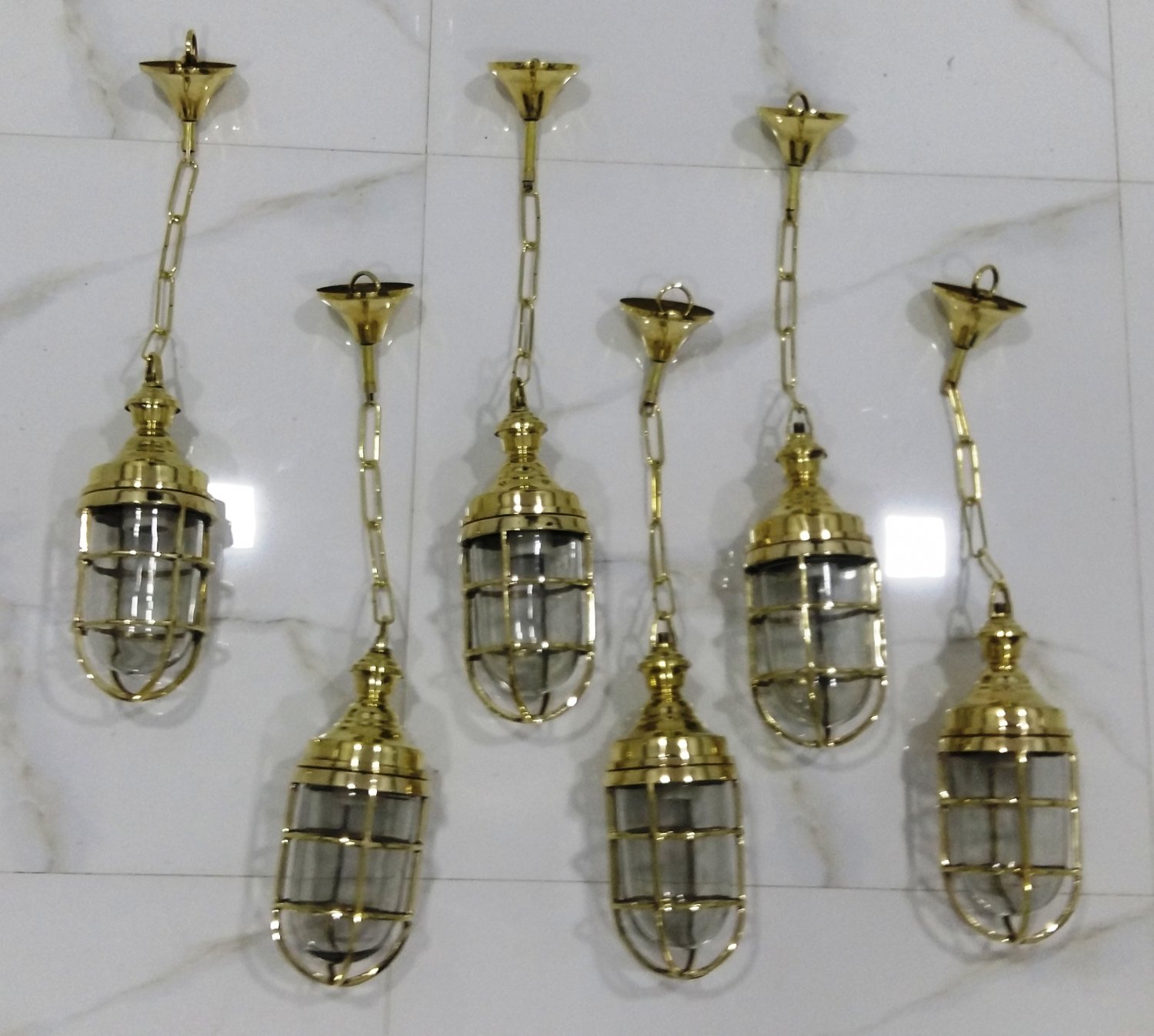 Nautical Ship Marine New Solid Brass Hanging Cargo Pendant Light 6 Pieces