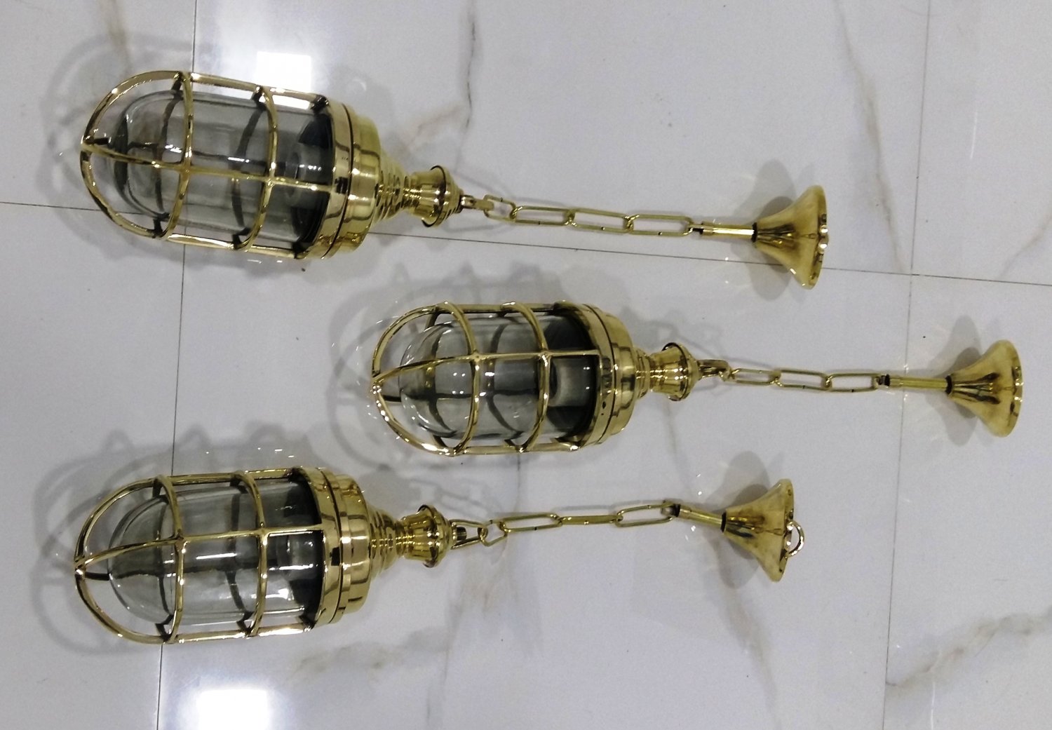 Nautical Ship Marine New Solid Brass Hanging Cargo Pendant Light 3 Pieces