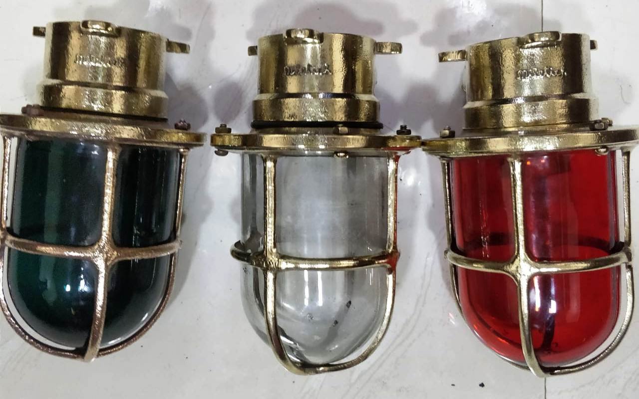 NAUTICAL SHIP MARINE OLD SOLID BRASS WALL SWAN PASSAGEWAY BULKHEAD LIGHT 3 PIECES