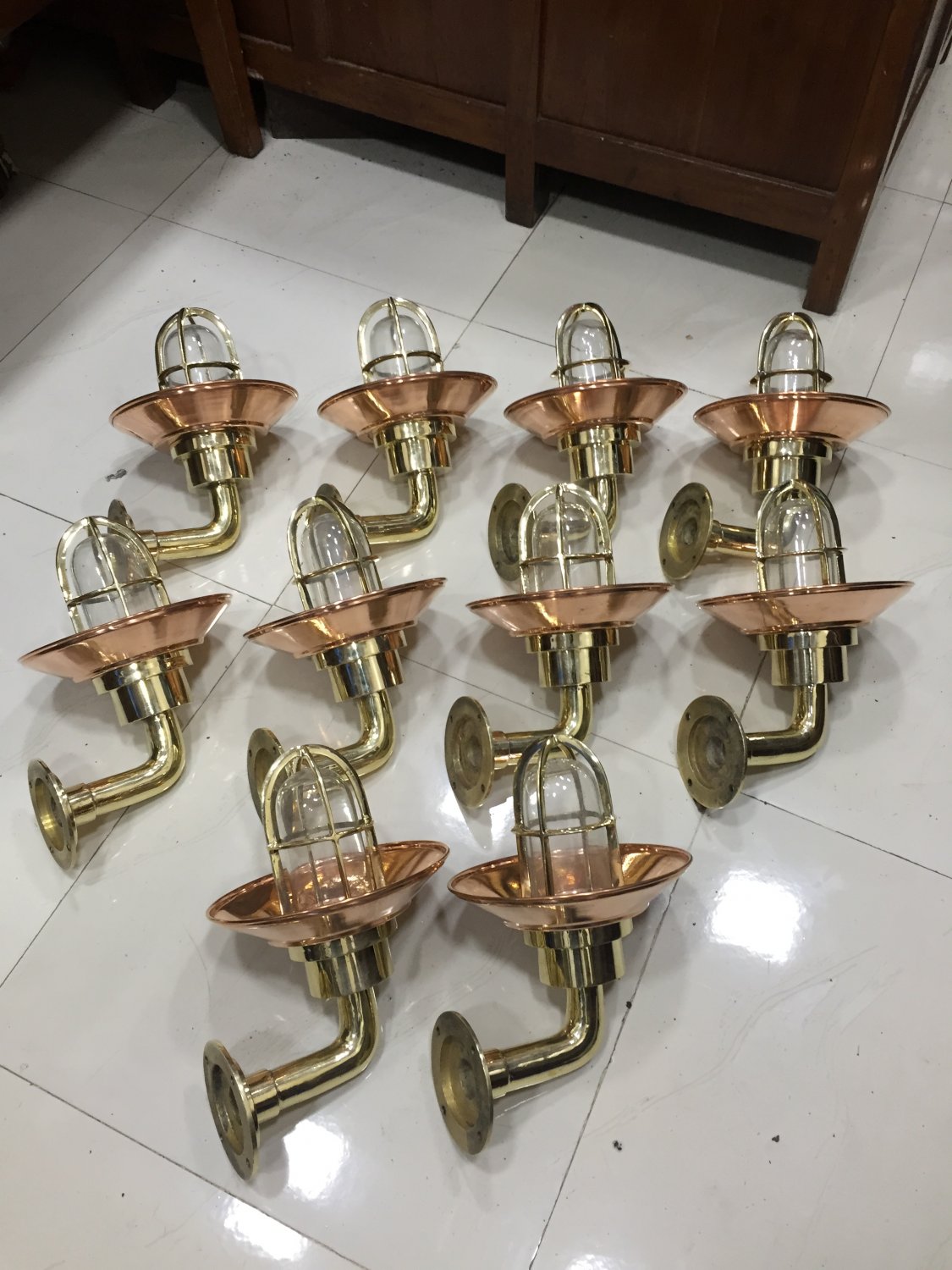 Nautical New Marine Brass Ship Passageway Bulkhead Light With Copper Shade 10 Piece