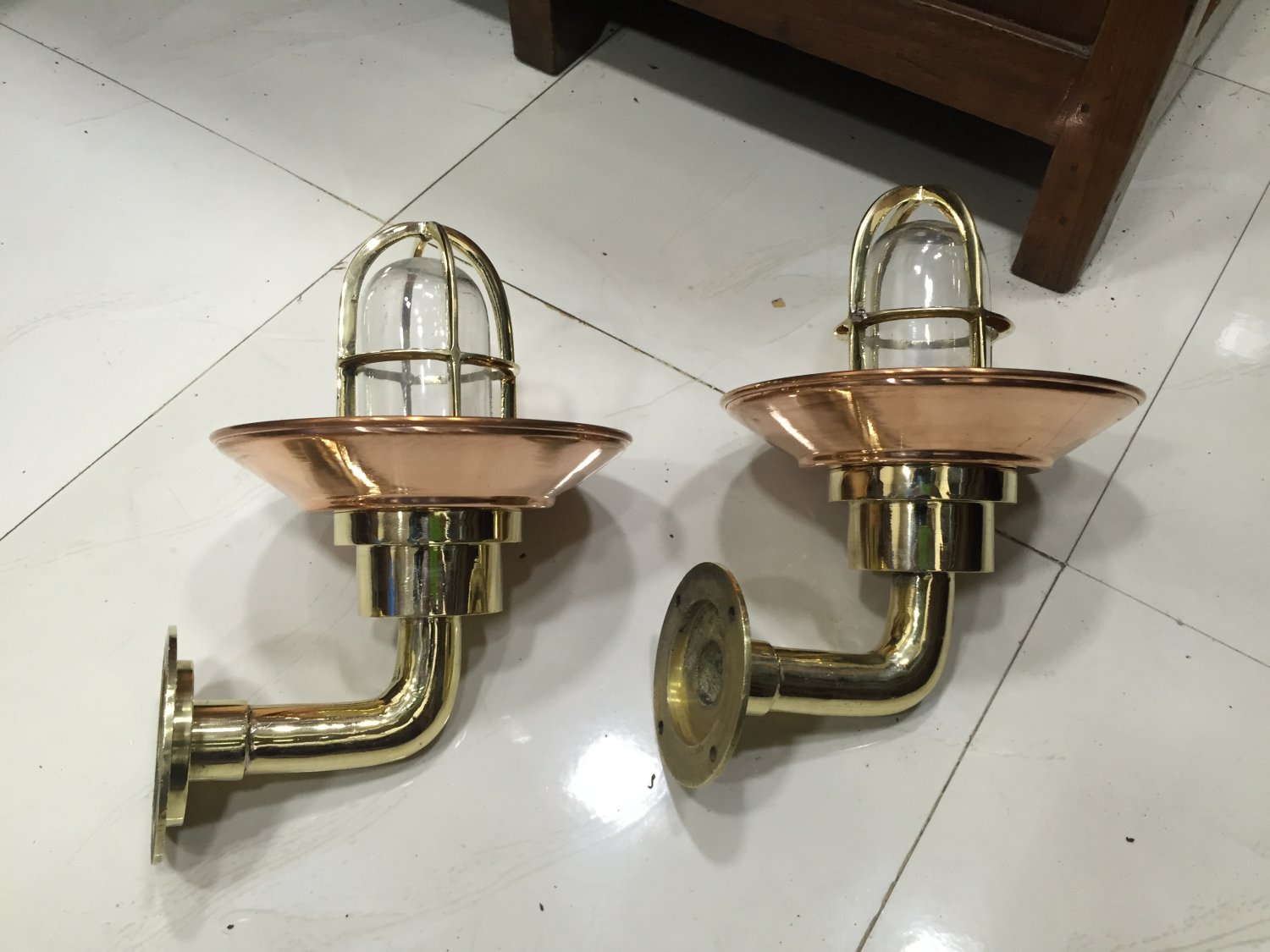 Nautical New Marine Brass Ship Passageway Bulkhead Light With Copper Shade 2 Pieces