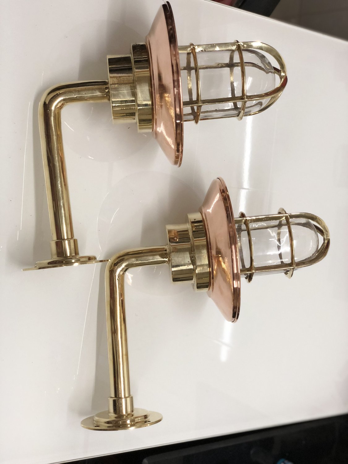 Nautical New Marine Brass Ship Passageway Bulkhead Light With Copper Shade 2 Piece