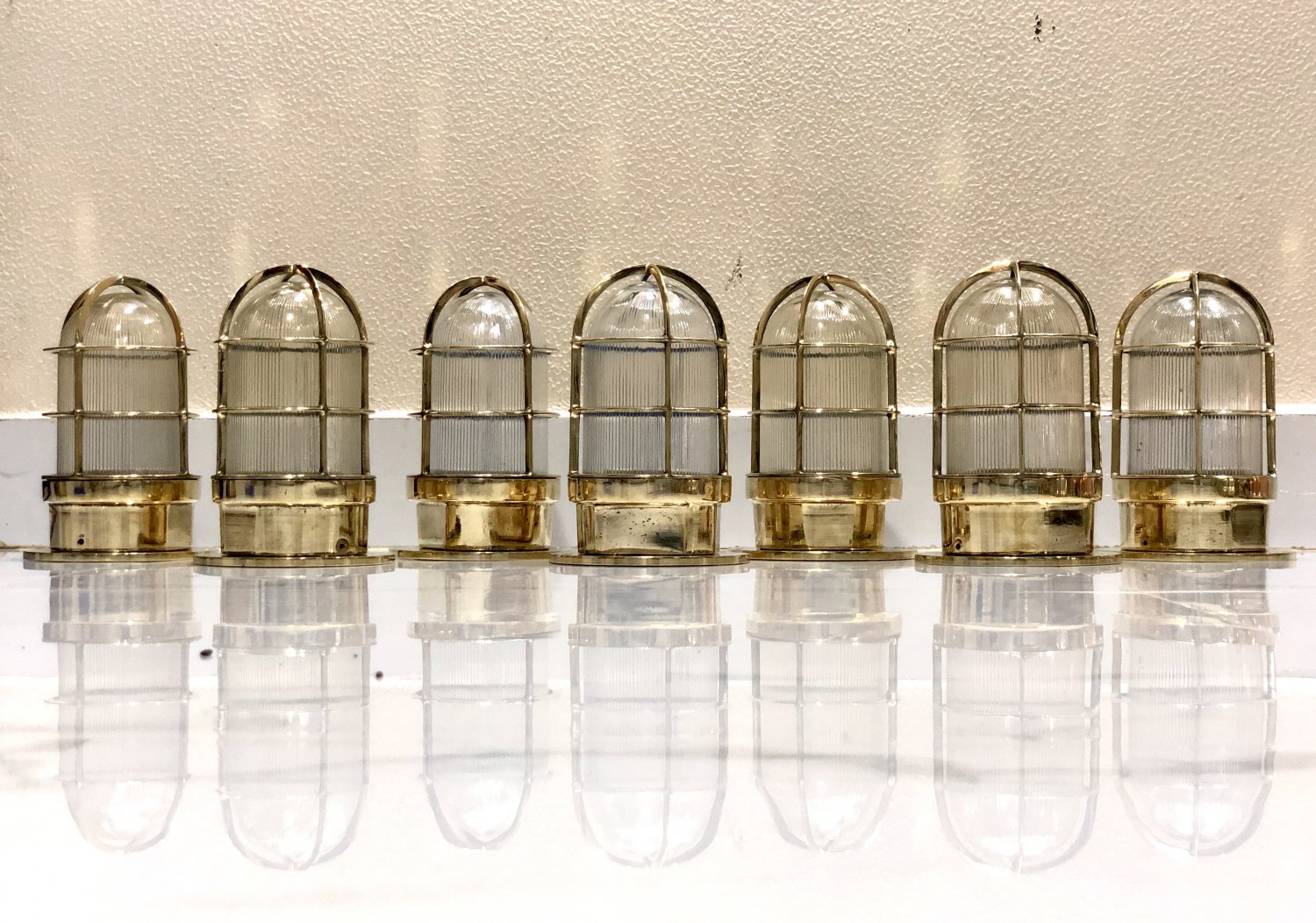Authentic Nautical Antiques Old Ship Brass Original Mount Bulkhead Light 7 Pieces