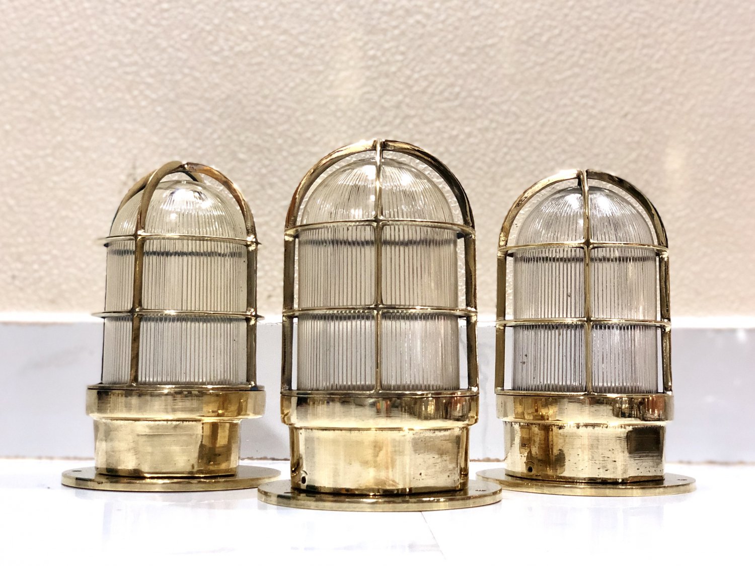 Authentic Nautical Antiques Old Ship Brass Original Mount Bulkhead Light 3 Pieces