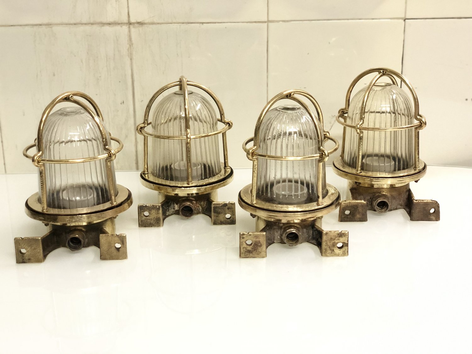 New Antique Nautical Marine Swan Neck Solid Brass Wall Art Deco Outdoor Light 4 Pieces