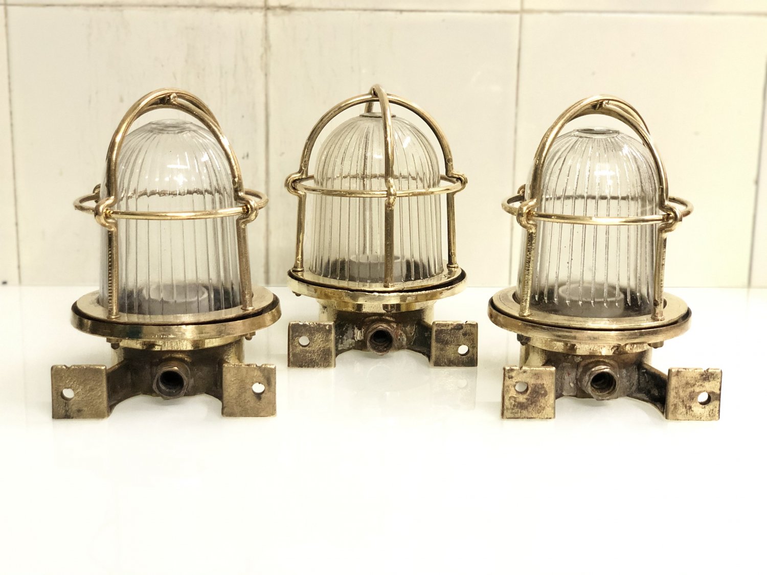 New Antique Nautical Marine Swan Neck Solid Brass Wall Art Deco Outdoor Light 3 Pieces