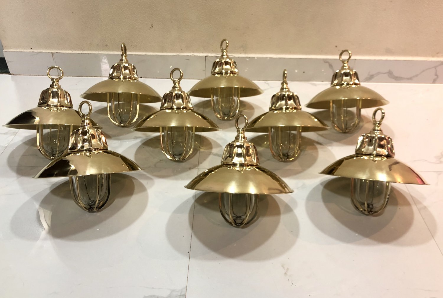 Nautical Marine Solid Brass Passageway Bulkhead Pendant Ship Light with Shade 9 Pieces