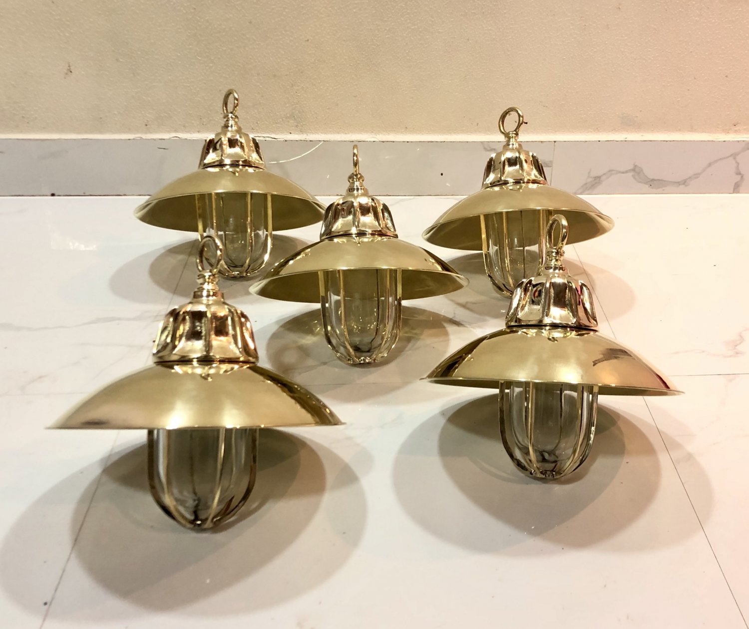 Nautical Marine Solid Brass Passageway Bulkhead Pendant Ship Light with Shade 5 Pieces