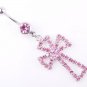 Crystal Cross Navel Belly Button Ring Pink