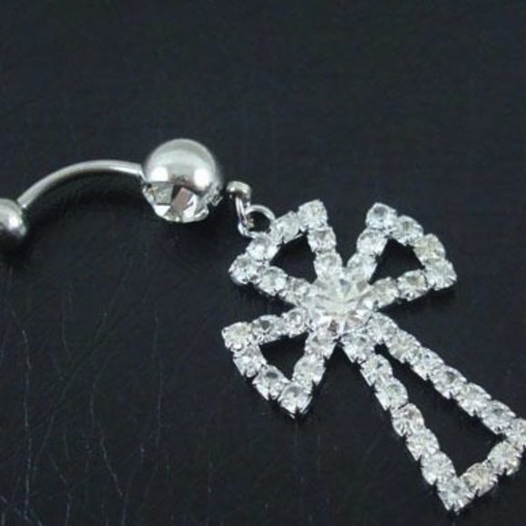 Crystal Cross Navel Belly Button Ring Clear