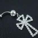 Crystal Cross Navel Belly Button Ring Clear