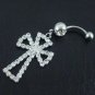 Crystal Cross Navel Belly Button Ring Clear