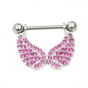 Pair ~ Angle Wings Crystals Nipple Bars