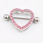 Pair ~ Crystal Hearts Silver Nipple Bars