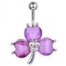 Beautiful Clover Purple Crystal Navel Ring
