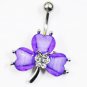Beautiful Clover Purple Crystal Navel Ring