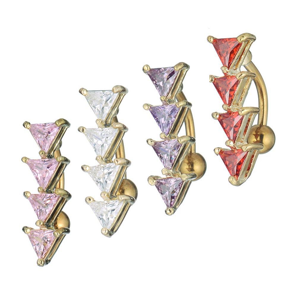 4-Crystal Triangles Navel Bar Barbell Bright Colors
