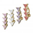 4-Crystal Triangles Navel Bar Barbell Bright Colors