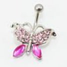 Pink Crystal Butterfly Navel Ring