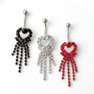 Dangling Heart Crystals Navel Belly Button Ring ~ 5 Colors Available