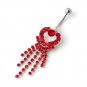 Dangling Heart Crystals Navel Belly Button Ring ~ 5 Colors Available