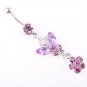 Butterfly & Flower Crystal Navel Belly Button Ring 4 Colors Available