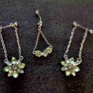 Flowers Green Crystals Navel & Nipple Bar Set