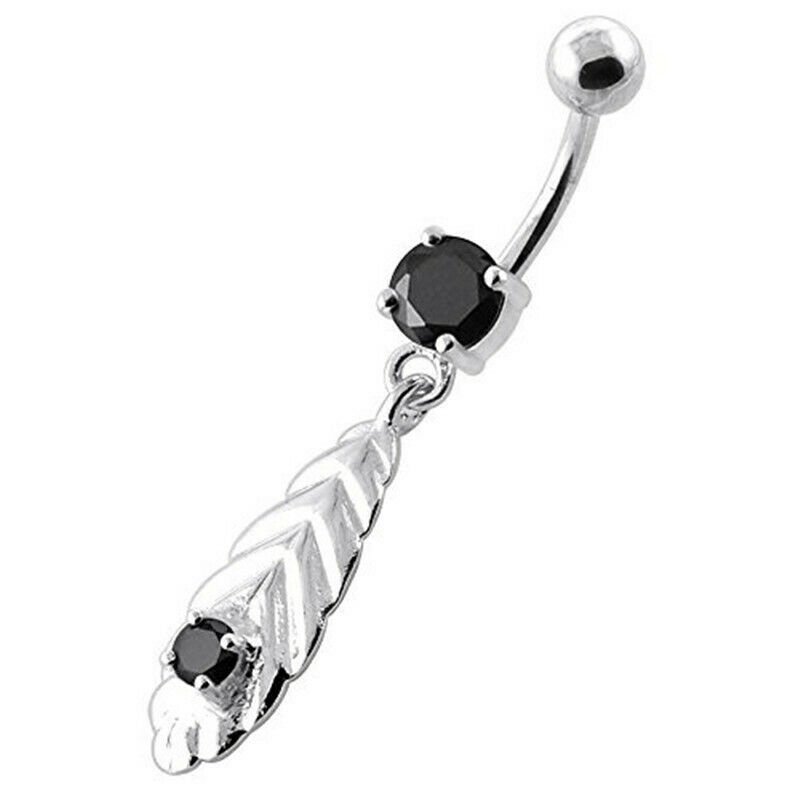 Silver Crystal Leaf Navel Ring ~ 5 Colors Available