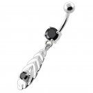 Silver Crystal Leaf Navel Ring ~ 5 Colors Available