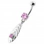 Silver Crystal Leaf Navel Ring ~ 5 Colors Available