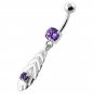 Silver Crystal Leaf Navel Ring ~ 5 Colors Available