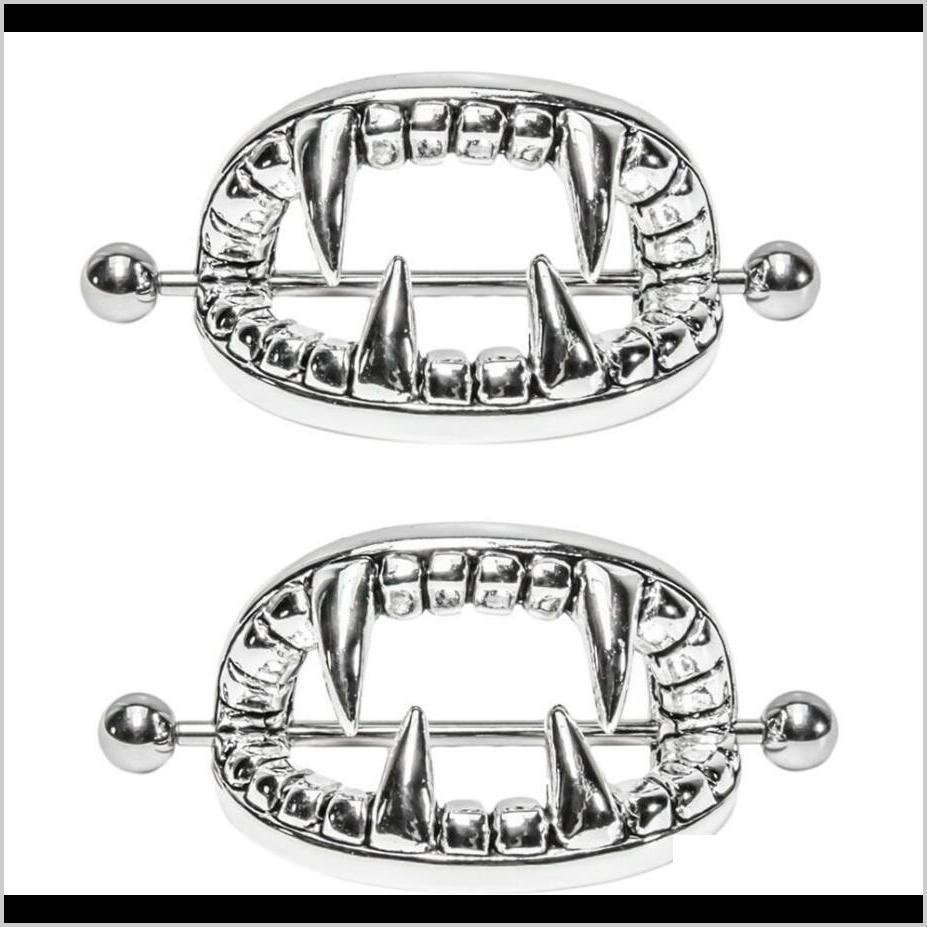 Pair ~ Silver Or Gold Vampire Teeth Nipple Bars