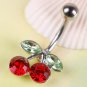 Silver Ruby Red Cherry Navel Ring