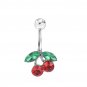 Silver Ruby Red Cherry Navel Ring