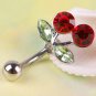 Silver Ruby Red Cherry Navel Ring