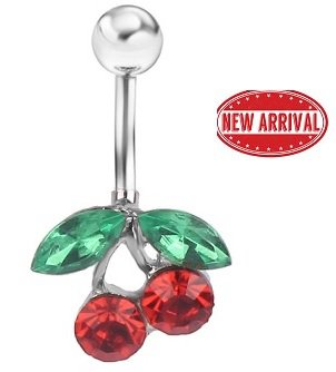 Silver Ruby Red Cherry Navel Ring
