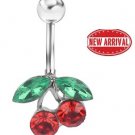 Silver Ruby Red Cherry Navel Ring