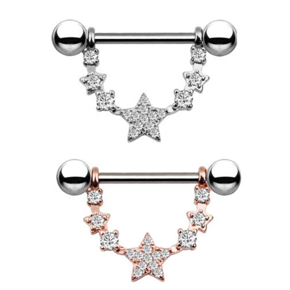 Pair ~ Crystal Star Nipple Bars 2 Tones Available