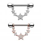 Pair ~ Crystal Star Nipple Bars 2 Tones Available