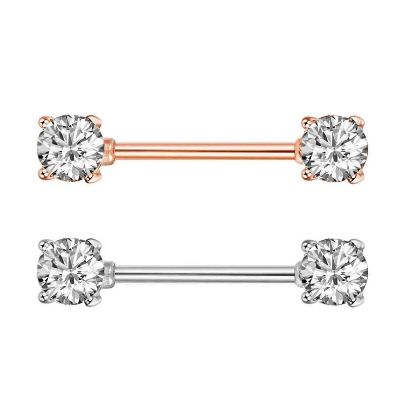 Pair ~ Crystal Round Nipple Bars 3 Tones Available