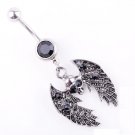 Skull & Wings Crystal Navel Ring