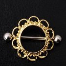 Pair ~ Gold Circle Flower Nipple Bars