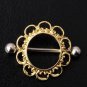 Pair ~ Gold Circle Flower Nipple Bars