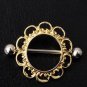 Pair ~ Gold Circle Flower Nipple Bars
